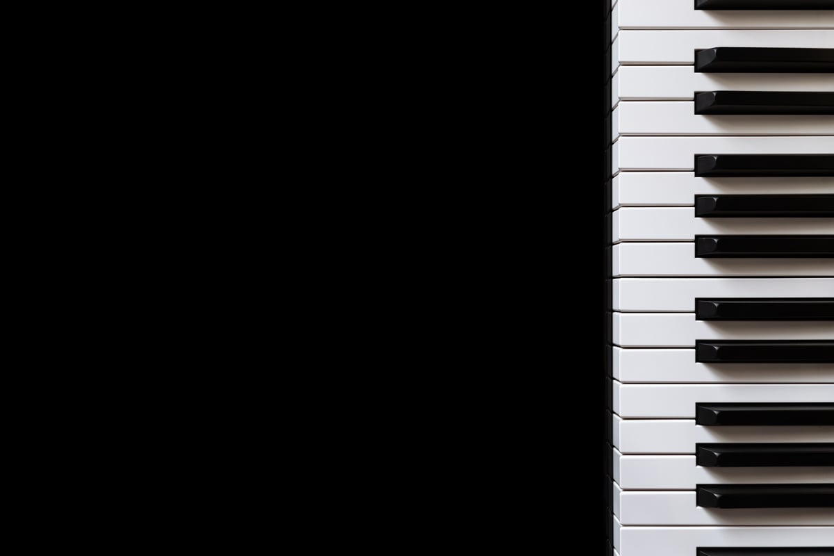 Piano and Piano keyboard with black backgrounds.
